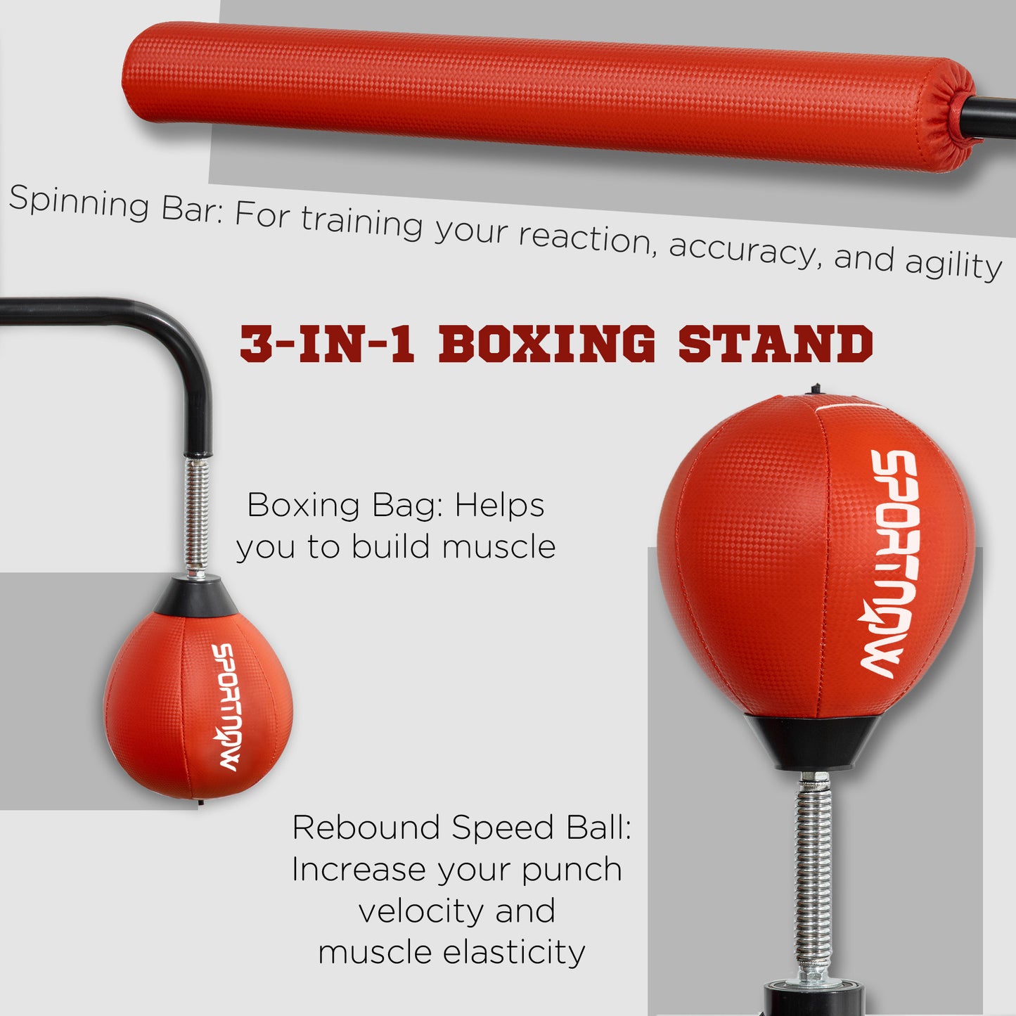 4.6-6.7 Speed Bag Boxing Bag Stand, Reflex Bag Boxing Training Equipment, Speed Punching Bag, Red