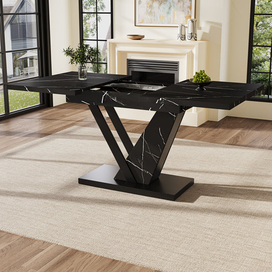 Telescopic Dining Table  120-160x75cm , Table, Kitchen Table, Extendable Table, Extendable To 120-160cm With The Help Of Internal Inserts, For Kitchen And Living Room, Dining Table With Black Marble P