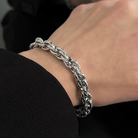 New Arrival European American Braided Twist Titanium Steel Bracelet For Men, Ins Popular Brand Premium Texture Hip Hop Niche Design Couple Matching Hand Jewelry
