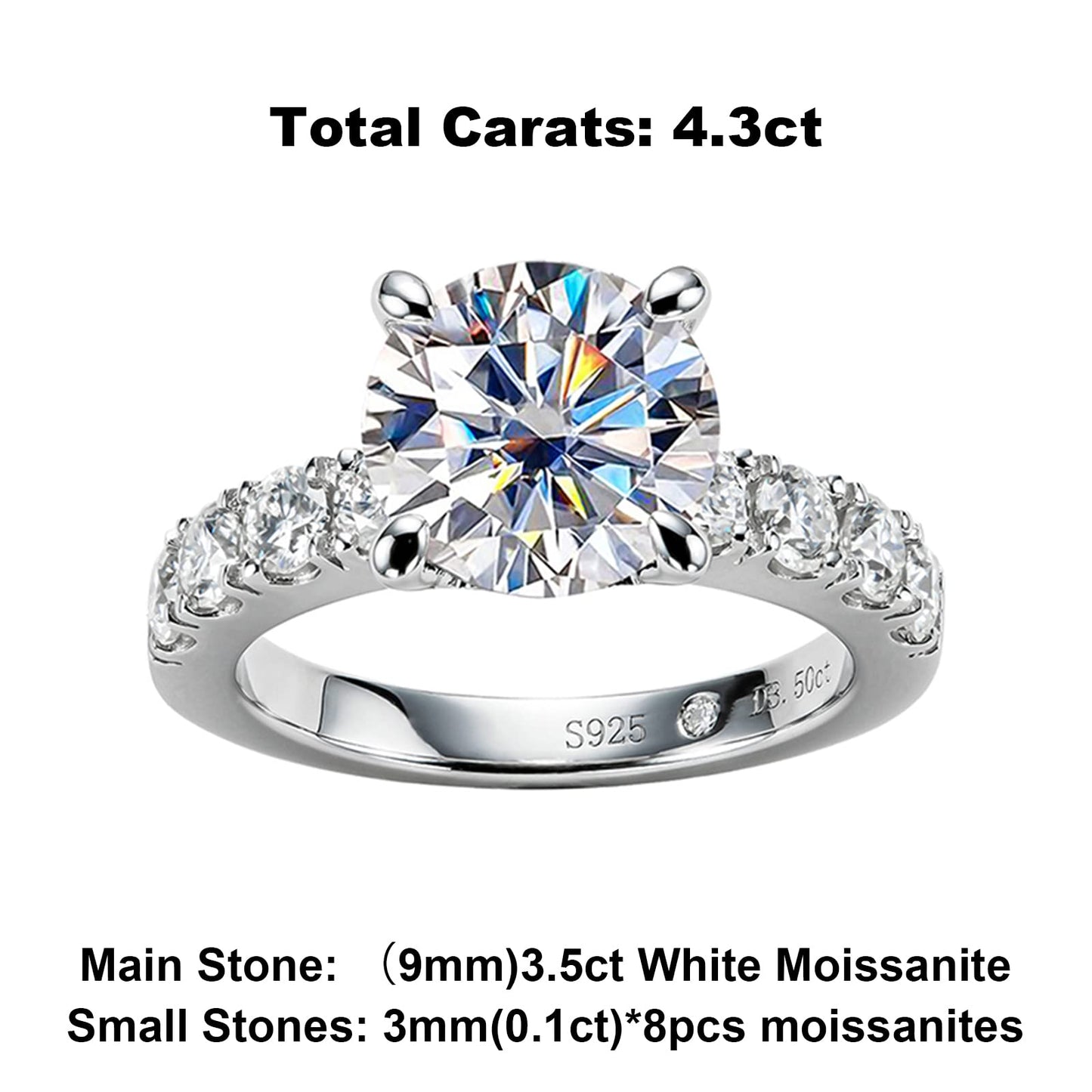 Moissanite Engagement Ring, Total 4.3cttw D Color 925 Sterling Silver Promise Anniversary Rings For Women,Elegant Gift Packed