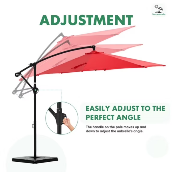 10ft Offset Hanging Outdoor Patio Umbrella With Base Stand Rotate And Tilt, 8 Ribs, UV Protection For Pool Garden Backyard Market, Red  Shipment From Walmart