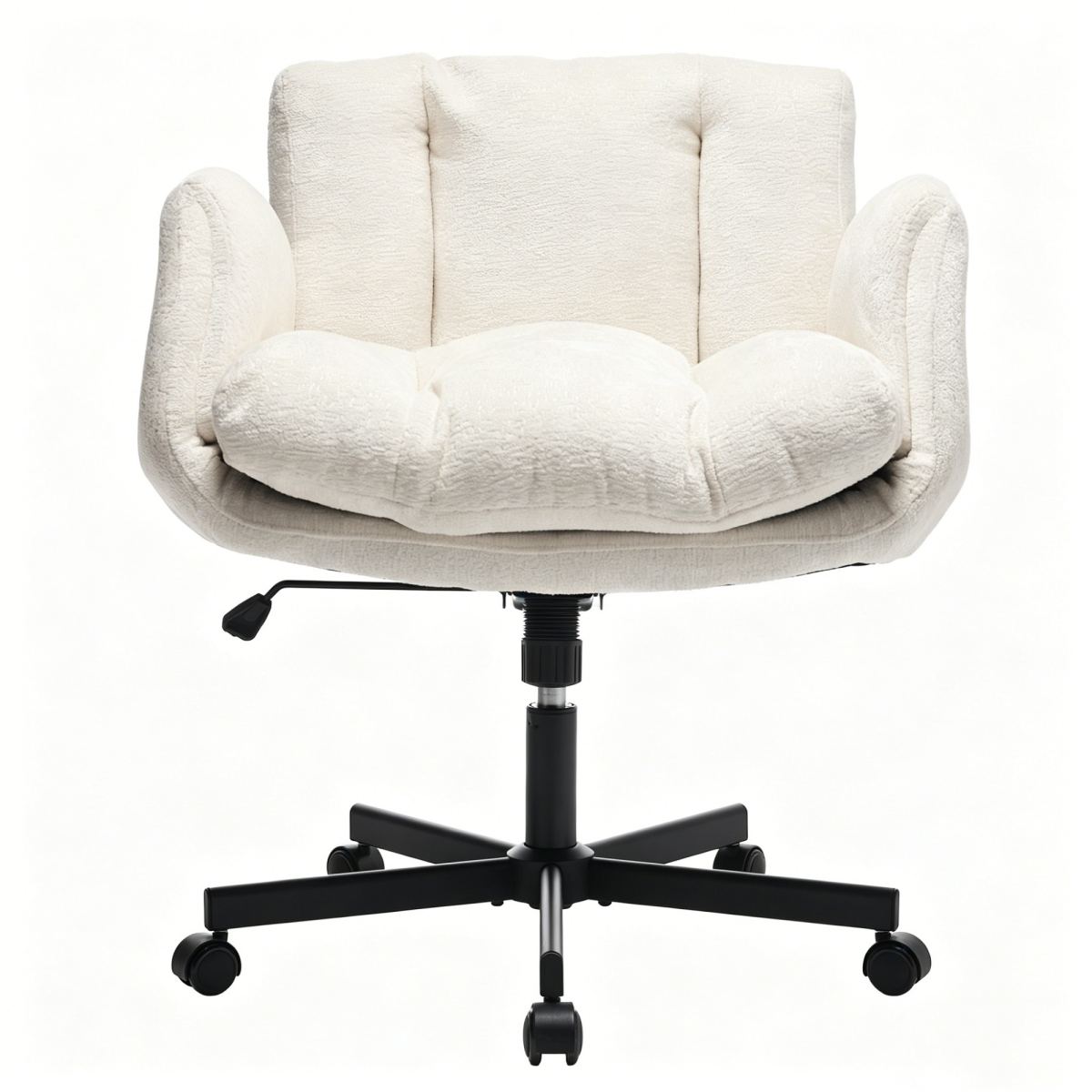 Modern Chenille Swivel Office Chair, Height Adjustable Task Chair with Convertible Multi-Position Armrests,Comfy Double Cushioned Desk Chair for Home,Study,Vanity & Living Room, Cream / Beige,SW5028BG