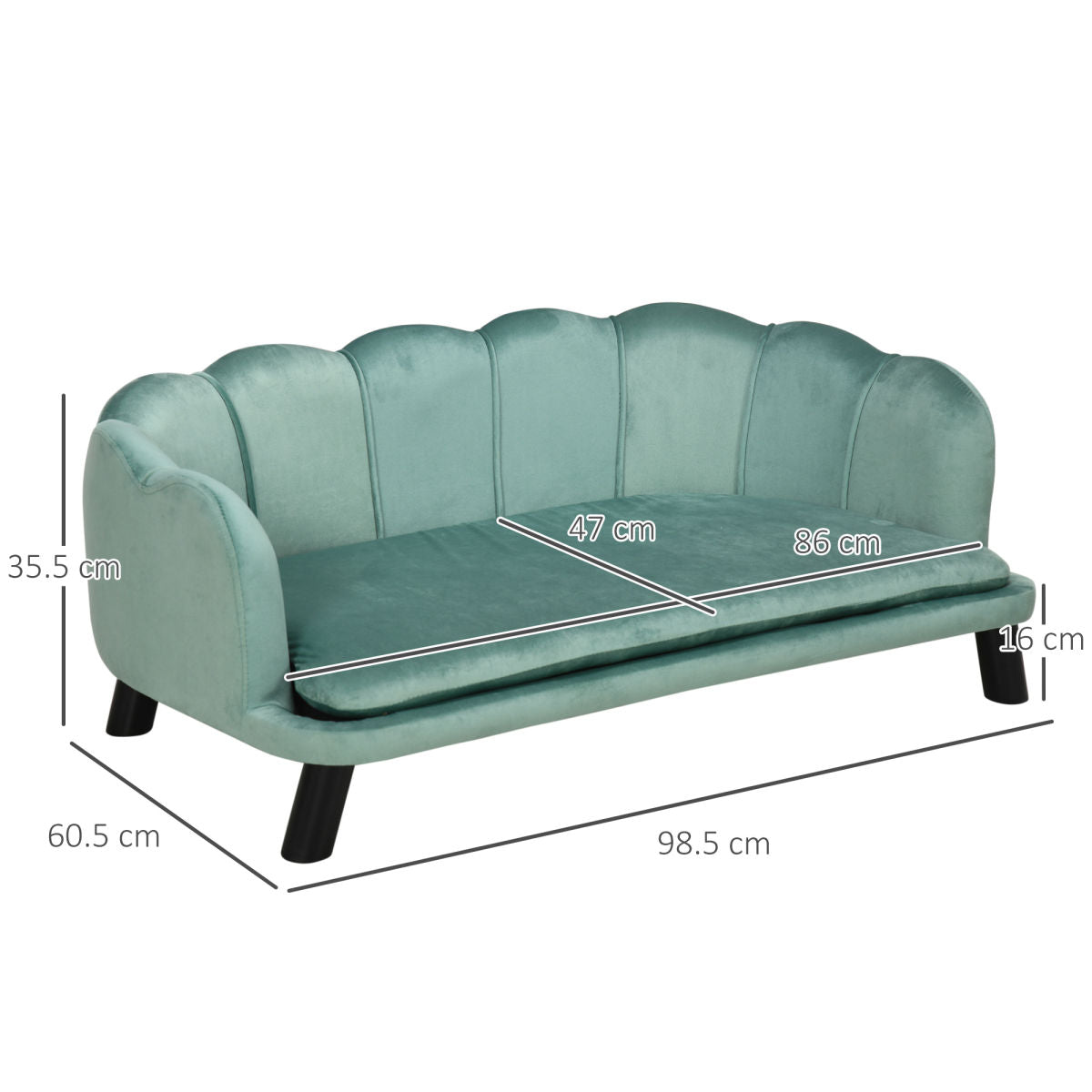 PawHut Dog Sofa, Pet Couch Bed For Medium, Large Dogs, With Legs, Cushion - Green