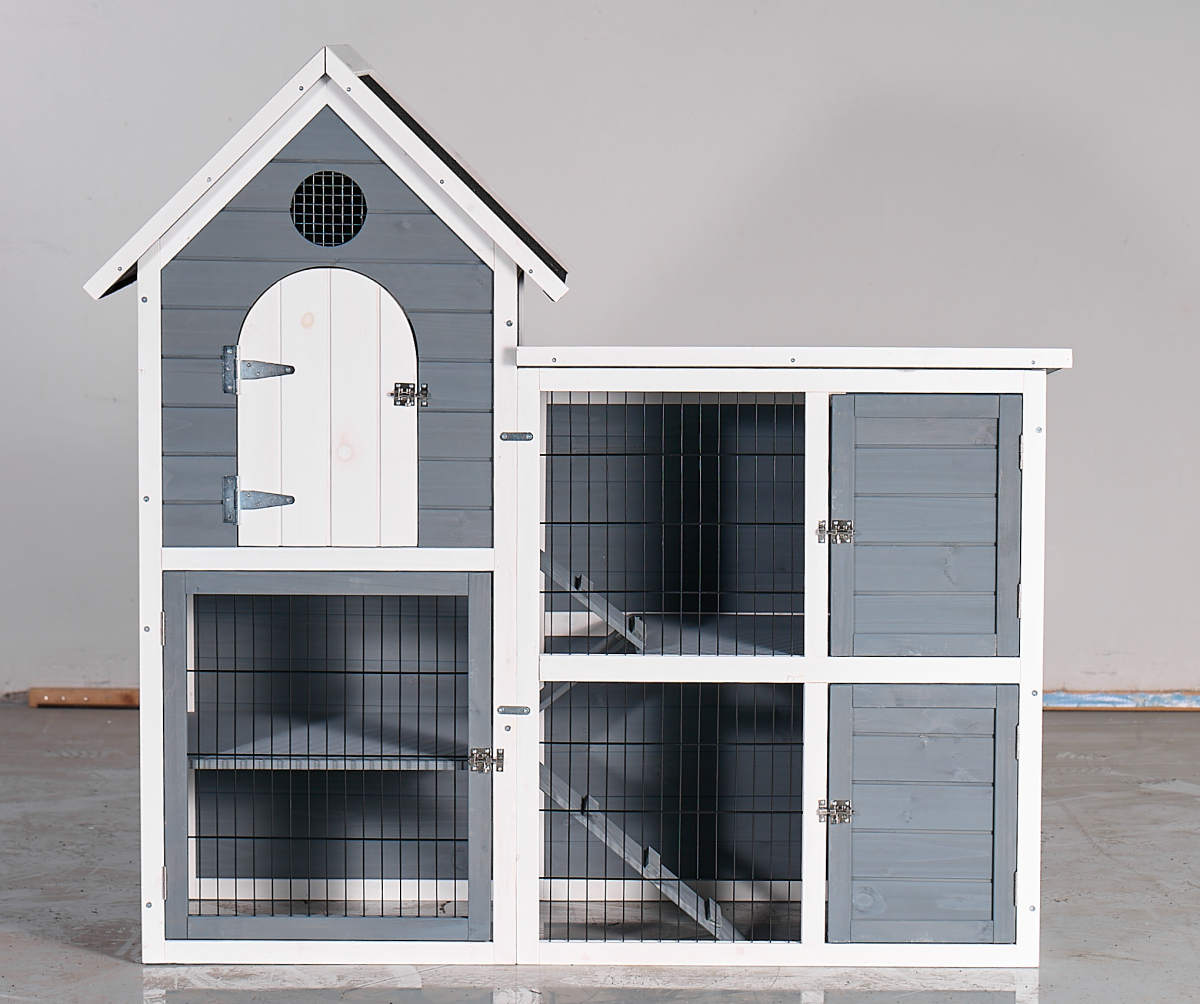 Large Outdoor Chicken Coop Cage, Weatherproof 2-Story Chicken Coop & Rabbit Hutch, Wooden Indoor Outdoor Pet House With No-Leak Tray, Waterproof Roof  Pull-Out Tray 50.98L X 48.23 H, Grey, Blue