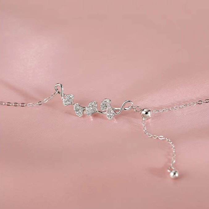 1pc 999 Sterling Silver Diamond-Encrusted Ginkgo Leaf Adjustable Tassel Necklace, Delicate Luxurious Style, Perfect For Daily Wear & Valentine's Gifts