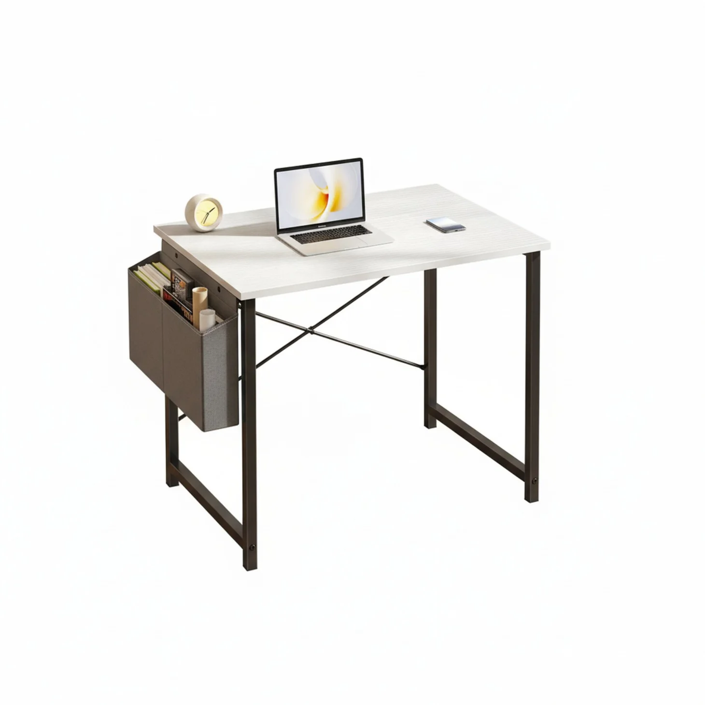 Small Office Desk For A Small Space, With Storage Bags And Hooks On The Computer Desk