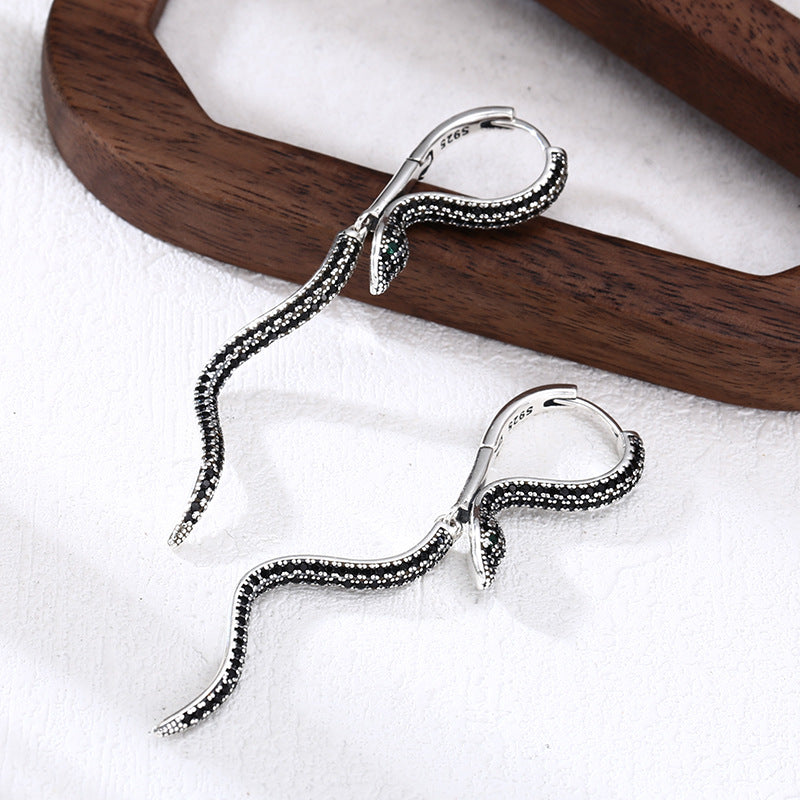 Korean Style Retro Exquisite Rhinestone Snake Earrings Fashion
