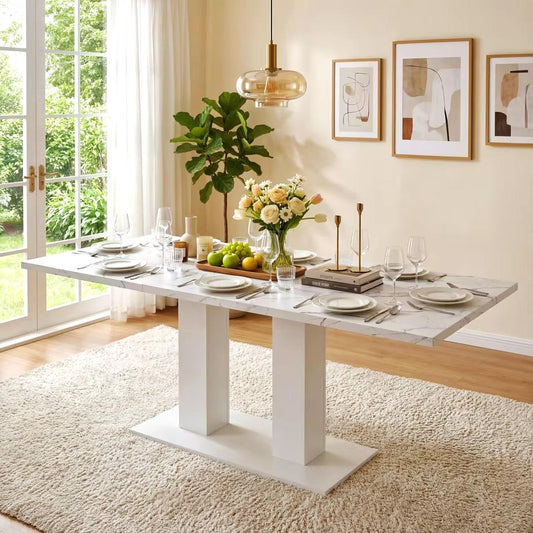 Extendable Dining Table, 140 180x70 Cm, Suitable For 6-8 People, Rectangular Shape, Thickened Table Top, Simple Style, Table For Dining Room, Kitchen, Living Room, White