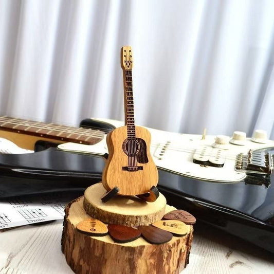Custom Wooden Guitar Ornament With Stand Wooden Guitar Picks Wood Craft Decoration