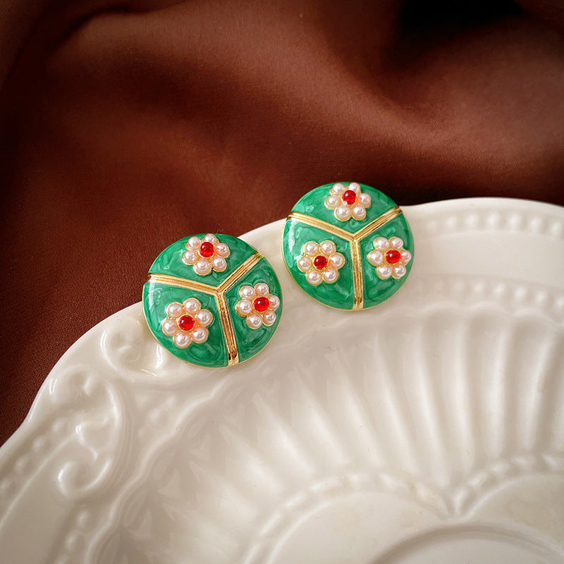 Niche Retro Floral Earrings - Vintage Enamel Coating Studs, Light Luxury Premium Versatile Elegant Ear Jewelry