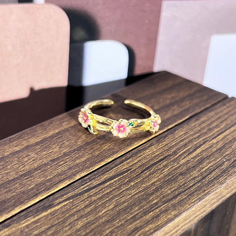 Sweet Cool Style Colorful Enamel Glaze Floral Ring Retro Female Accessory Gift