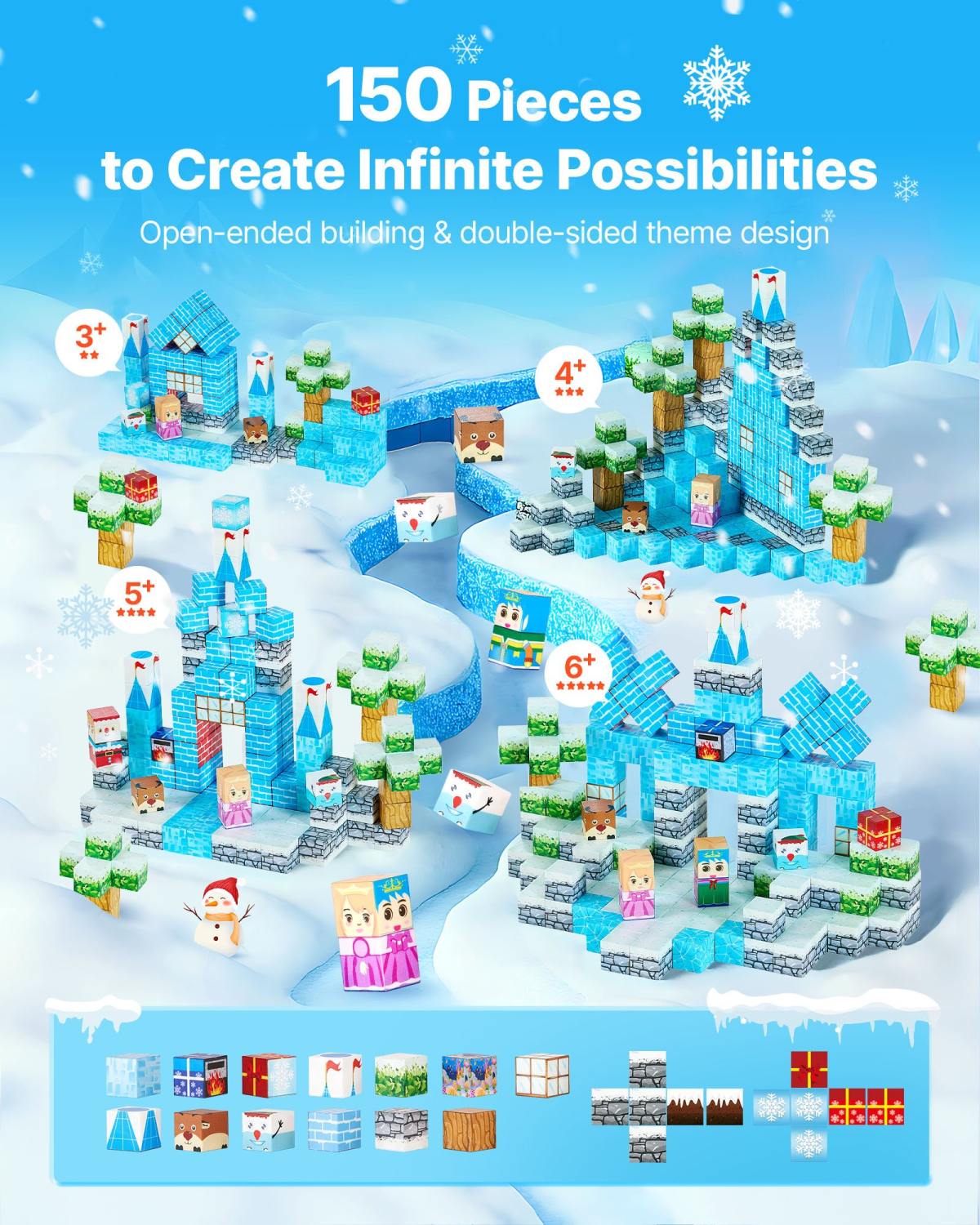 Magnetic Blocks 150 PCS Glacier Castle Set STEM Montessori Sensory Toys