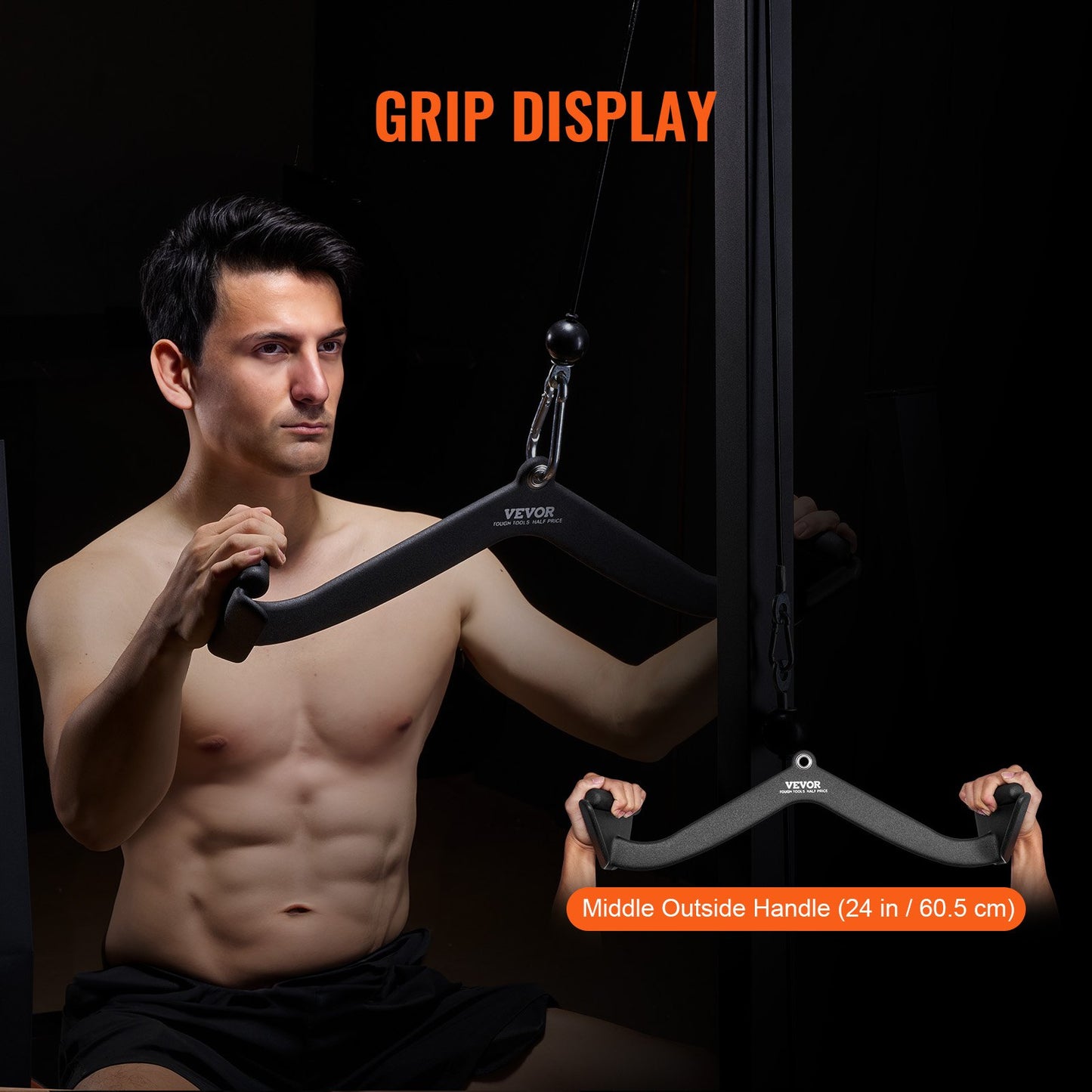 LAT Pulldown Attachment, Cable Machine Rowing V-bar Attachment, Tricep Pull Down Bar, Back Strength Training Rubber Coated Handle Grip, Bicep Curl Tricep Lat Pulldown Bar For Home Gym Fitness