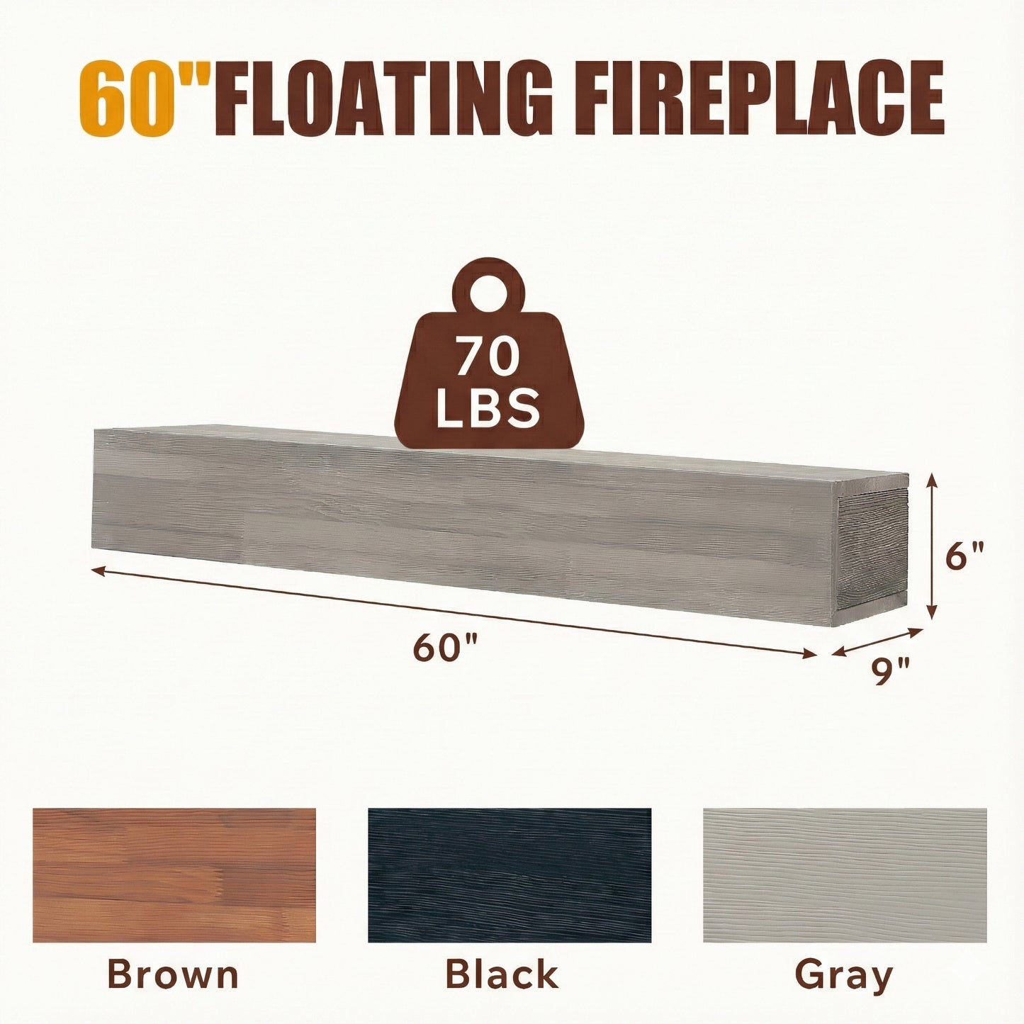 60  Rustic Wood Fireplace Mantel,Wall-Mounted & Floating Shelf For Home Decor
