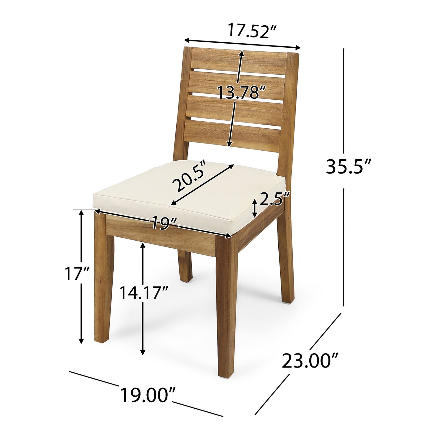 Outdoor Armless Dining Chair With Cushions Set Of 2 ,Natural And Beige