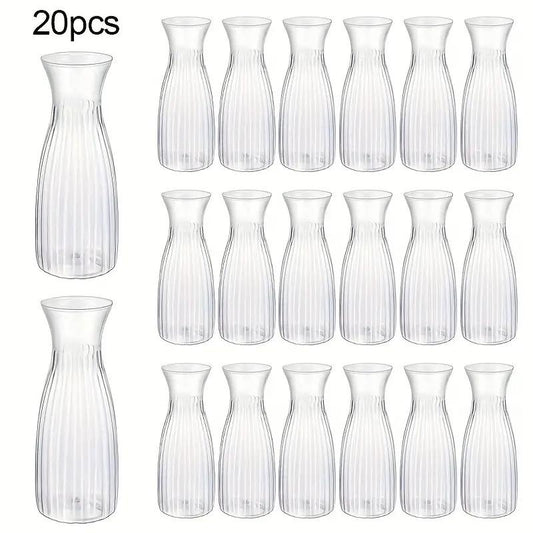 20-Piece Value Set Of Ribbed Plastic Vases Clear Design, Perfect For DIY Floral Arrangements & Various Bouquets  Versatile Decor Essential For Holidays, Home, Dining Tables, And Weddings.
