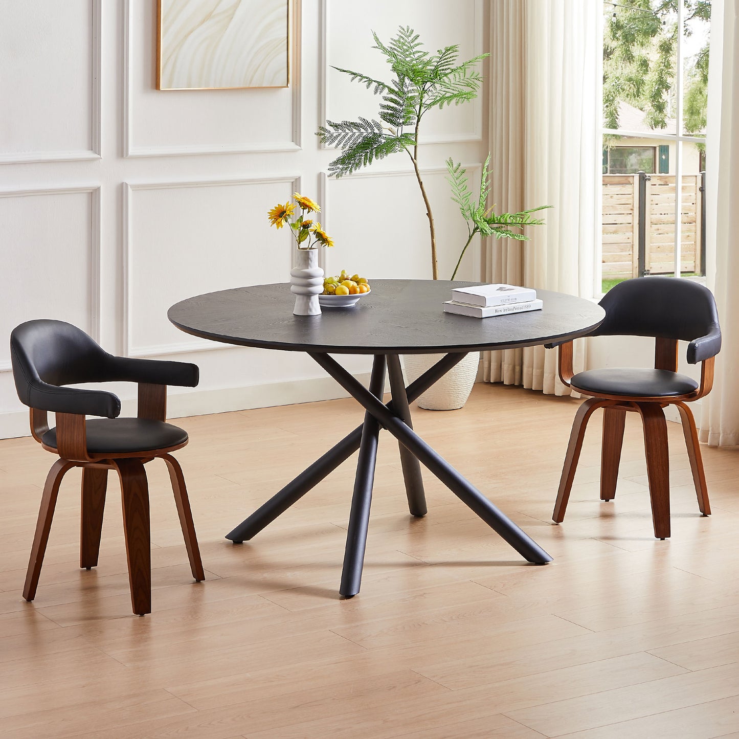 47.25   Round MDF Coffee Table End Table Short Leisure Tea Table Cross Legs Metal Base, Easy To Assemble,BLACK