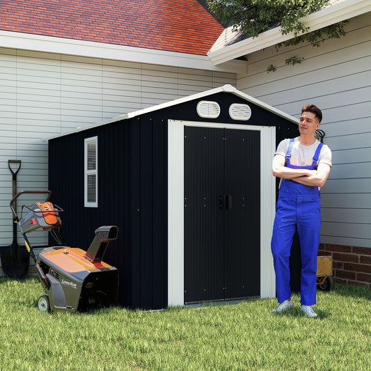 Campcraft 8x6 FT Outdoor Storage Shed, Metal Tool Shed & Outdoor Storage With Lockable Doors & Air Vents, For Backyard. Garden Patio, Dark Gray