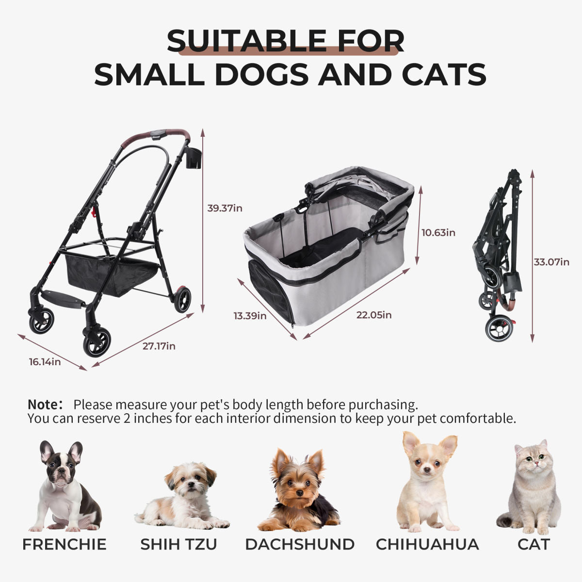 4-Wheel Foldable Pet Stroller for Dogs & Cats  360° Rotating Wheels, Separable Carrier & Travel Bag for Small Animals