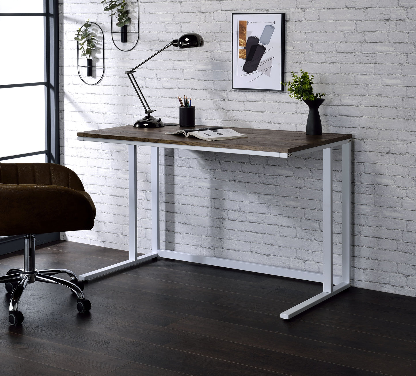 Tyrese Walnut & White Finish Writing Desk W USB