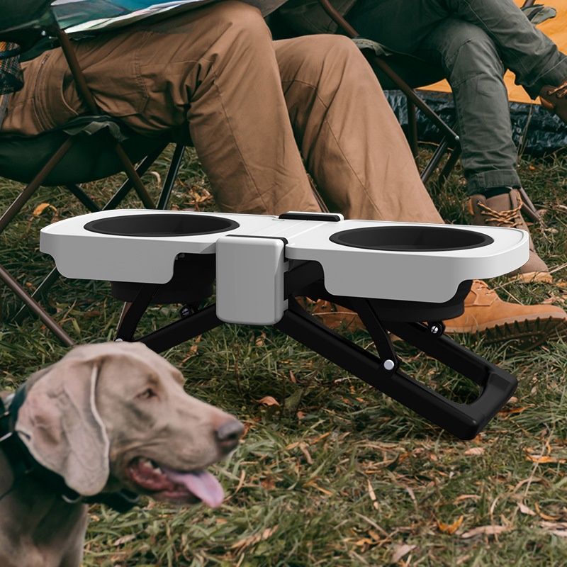 Silicone Folding Double Dog Bowl - Adjustable Elevated Feeder for Large Dogs Golden Retrievers Portable Pet Dining Table