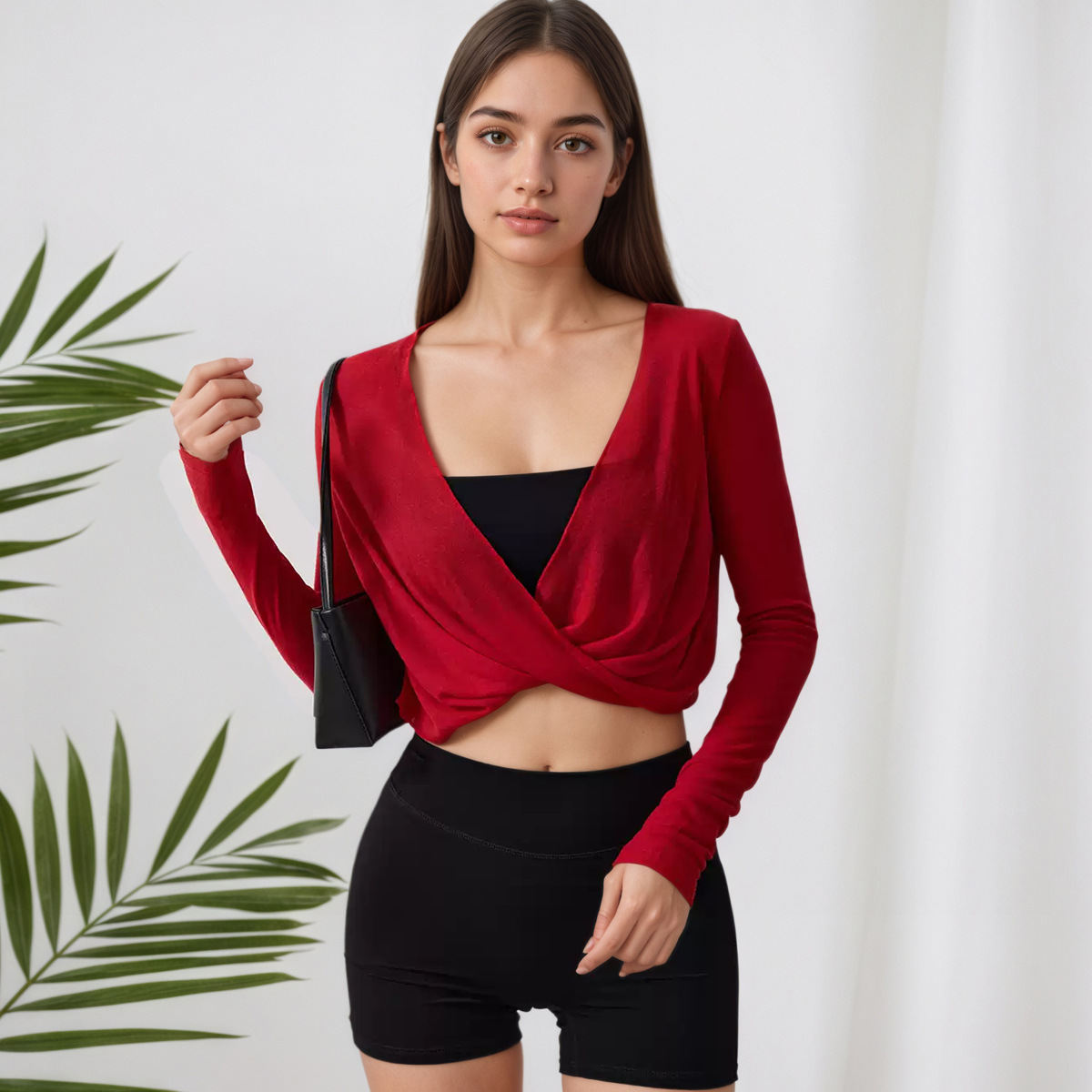 V-neck Cross Kinky Yoga Clothes Blouse Breathable Outer Long-sleeves