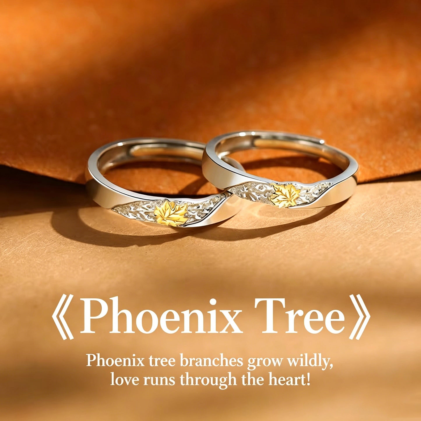 1 Pair 999 Sterling Silver Phoenix Tree Leaf Couple Rings, Romantic Adjustable Promise Rings, Ideal Valentine's Day Gift For Lovers