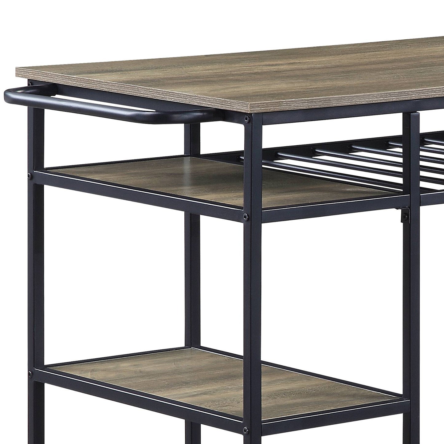 Lona Rustic Oak & Black Finish Kitchen Island