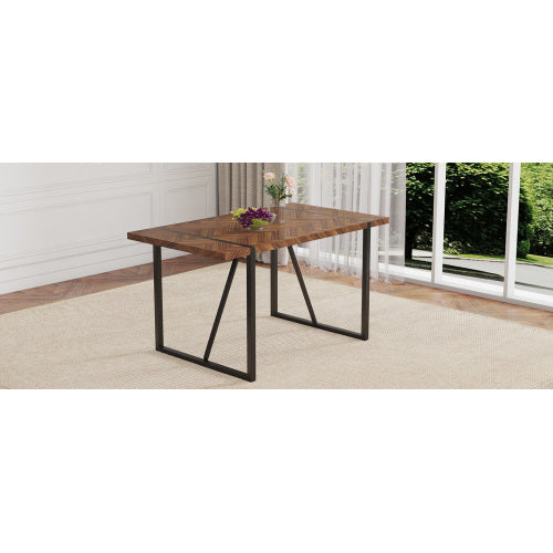 A Minimalist Retro Rectangular Dining Table With A Specially Textured Top And Black Metal Legs.Contemporary Minimalist MDF Dark Wood Textured Tabletop.Able To Give People A Visual Beauty With Rules.