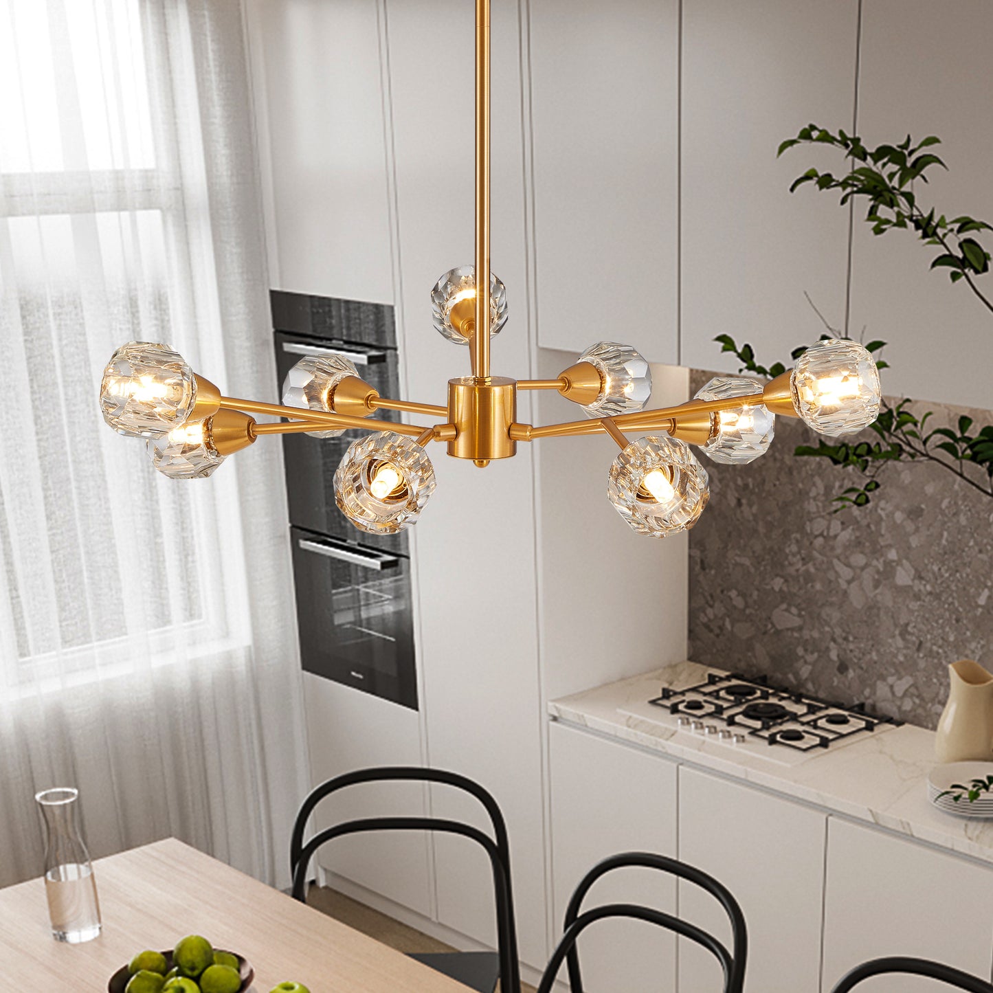 28  Modern Crystal Chandeliers, 9 Lights Golden Chandelier For Living Room Bedroom, Dining Room Chandelier Over Table, Kitchen Light Fixtures Bulbs Not Included
