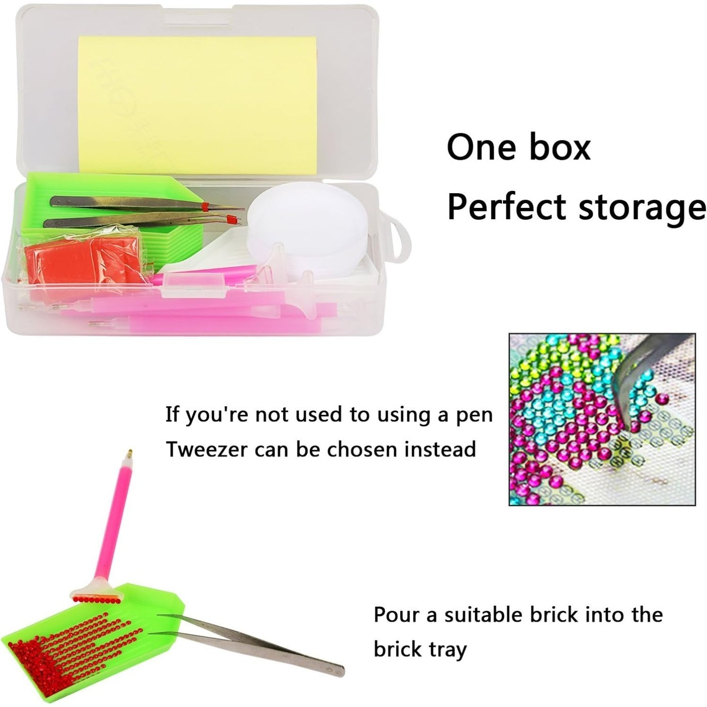 Diamond Painting Kit With Adhesive Dots, Pens, 20 Adhesive Dots, 12 Diamond Trays, 2 Metal Tweezers, 20 Mini Bags, 40 Labels, Storage Box—Craft Supplies