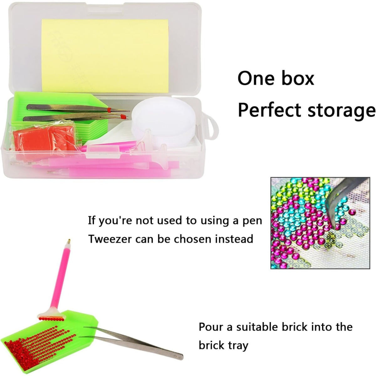 Diamond Painting Kit With Adhesive Dots, Pens, 20 Adhesive Dots, 12 Diamond Trays, 2 Metal Tweezers, 20 Mini Bags, 40 Labels, Storage Box—Craft Supplies