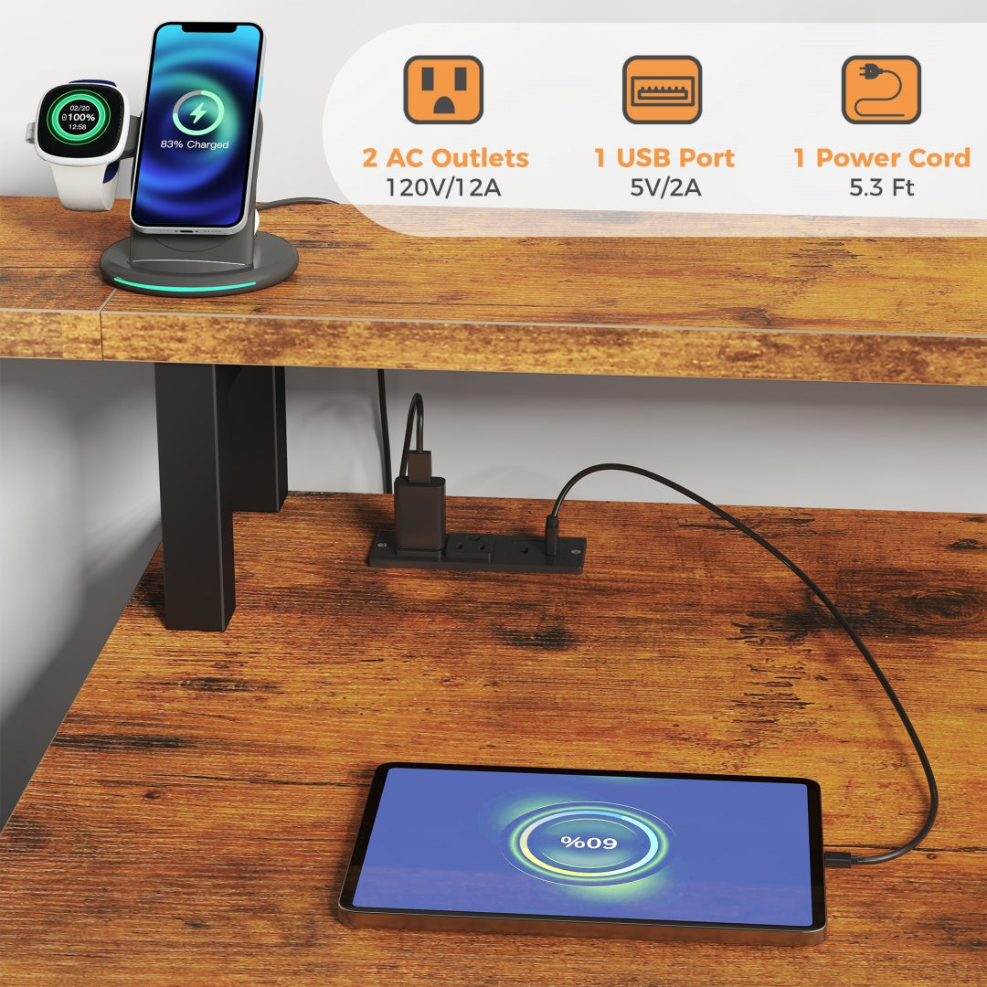 67-inch Computer Desk, Equipped With 5 Drawers And A Monitor Stand. The Gaming Table Comes With LED Lights And Power Sockets. The Printer Cabinet.