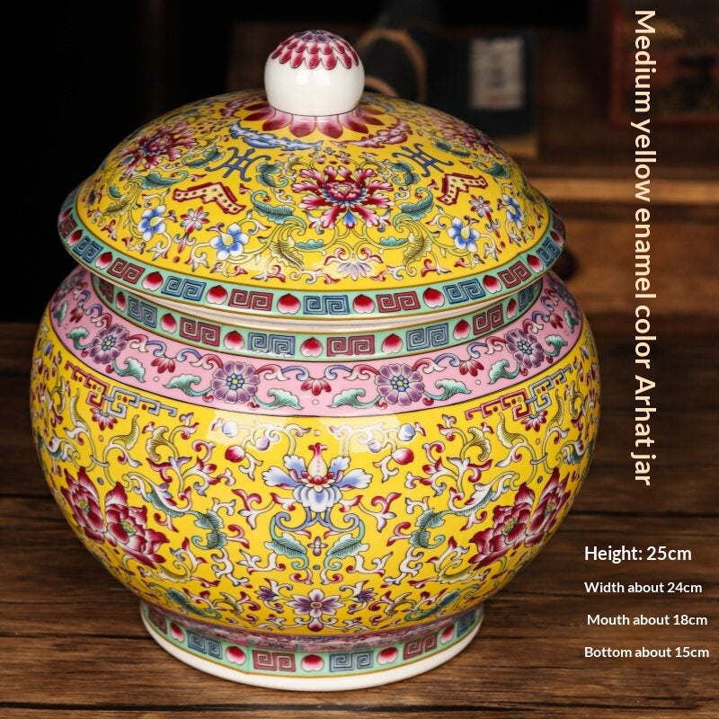 Jingdezhen Ceramic Antique-style Enamel-decorated Tea Caddy