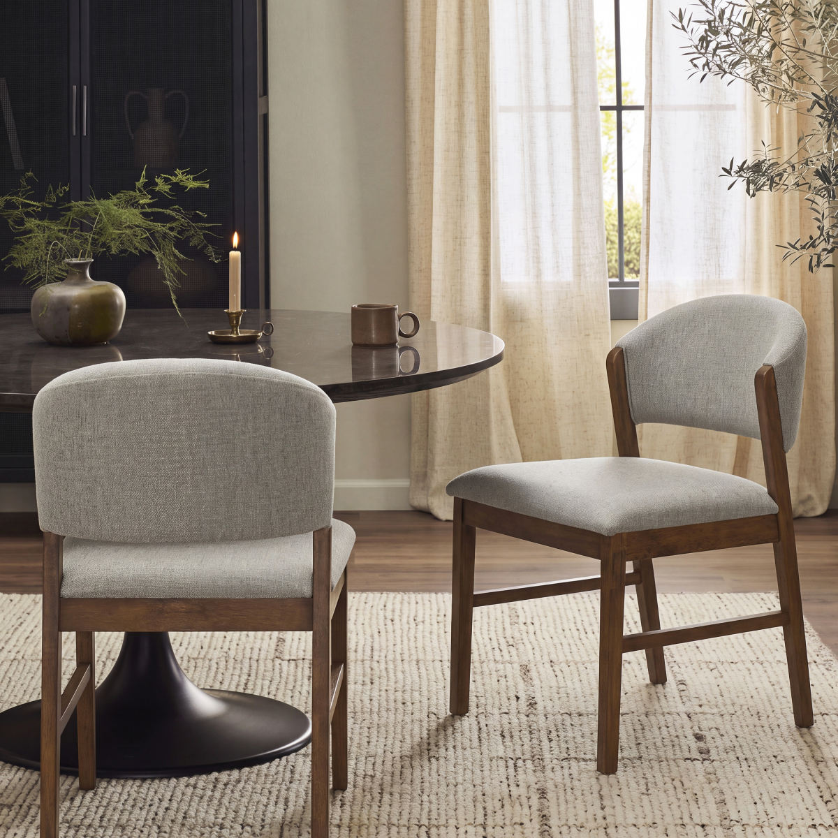 Mid-Century Modern Upholstered Dining Chairs, Rubber Wood Frame Kitchen Chairs with Upholstered(Set of 2),Walnut