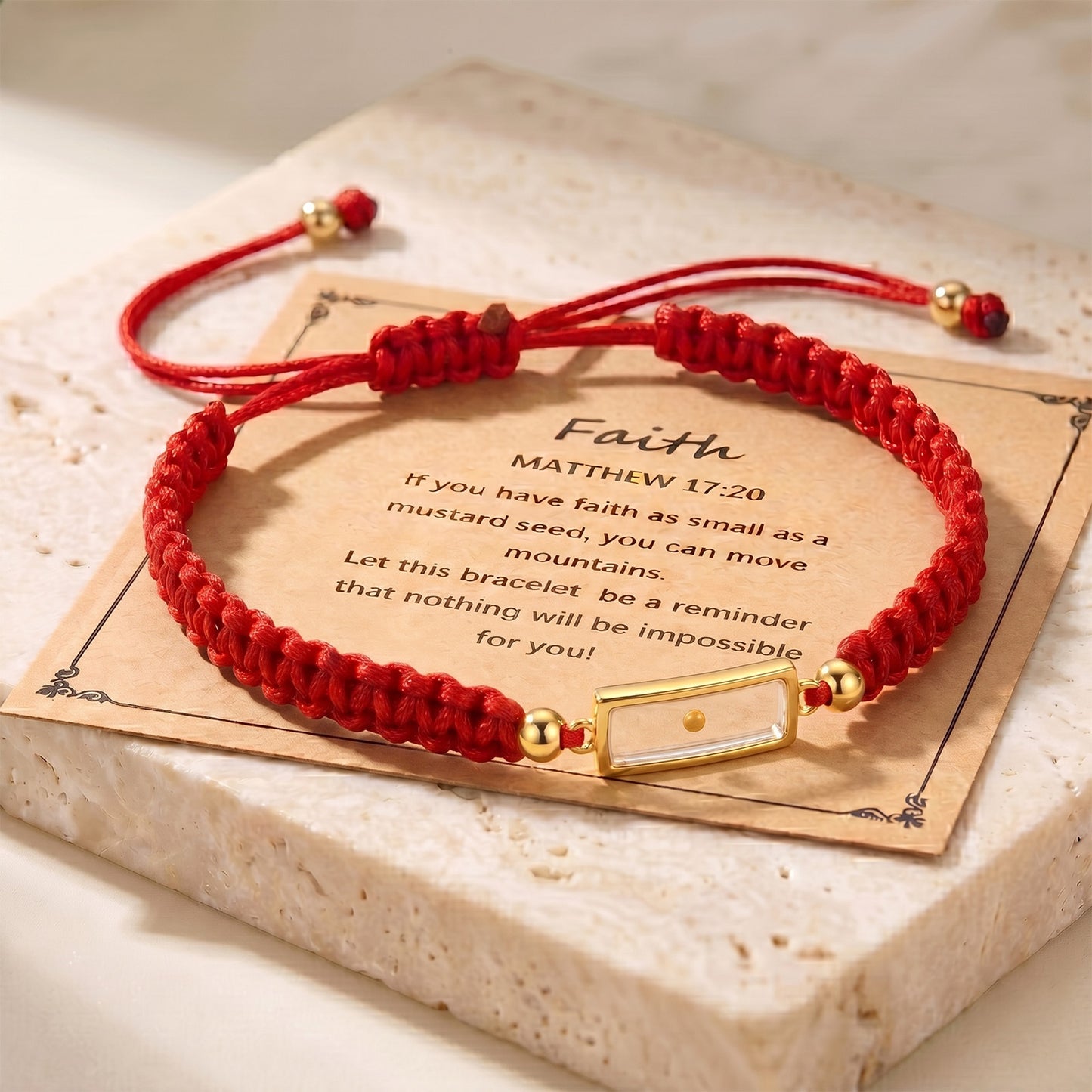 Real Mustard Seed Faith Bracelet, Adjustable Braided Nylon Cord Bracelet For Women Men, Stainless Steel Religious Christian Gift With Scripture Card
