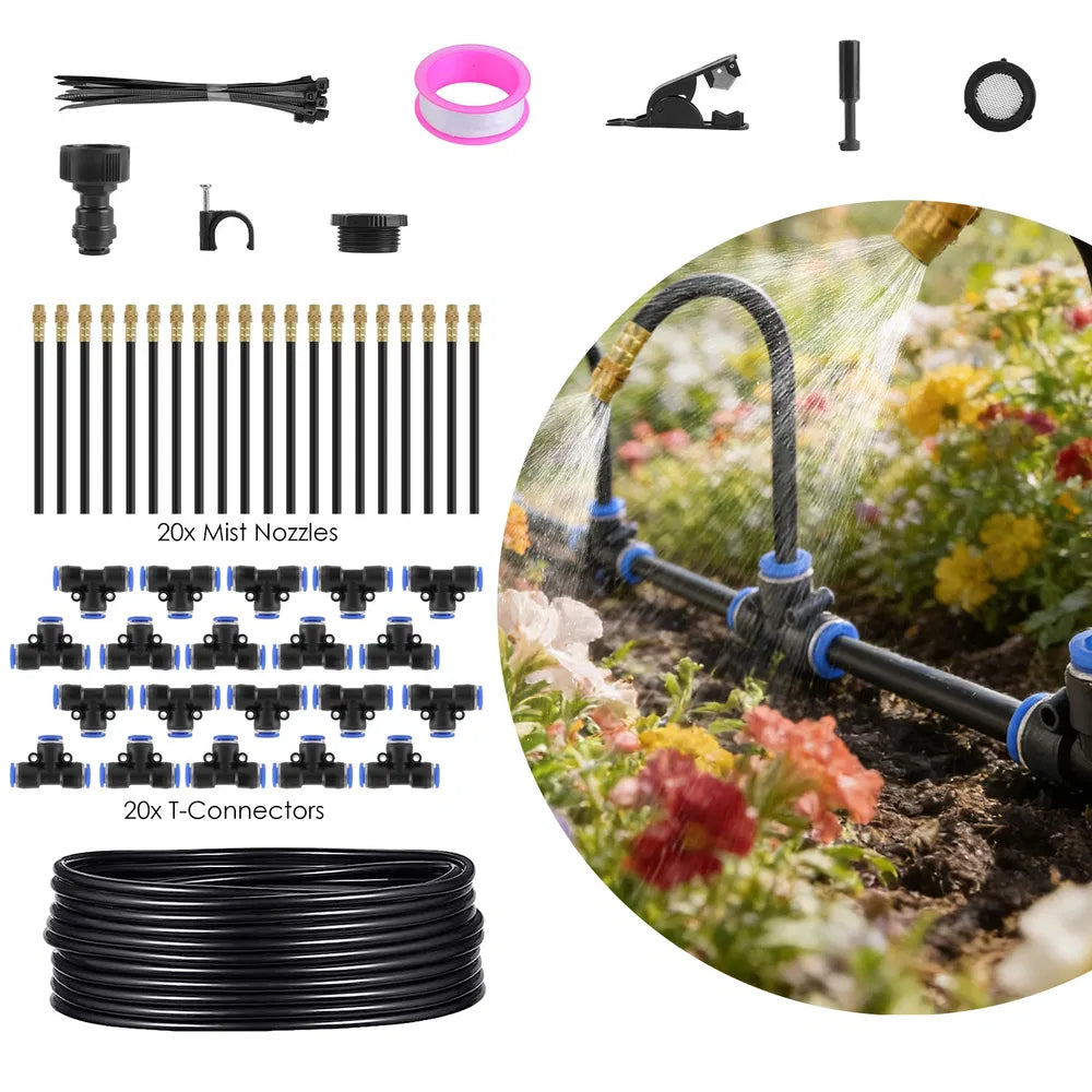 Garden Drip Irrigation Kit With 360' Bendable Misting Nozzles Automatic Garden Automatic Watering System For Garden Lawn Greenhouse Flower Bed Greenhouse Patio Lawn Cooling