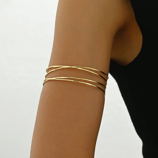Ins Minimalist Niche Japanese Korean Style Bangle For Women, Multi-Layer High-end Geometric Line Arm Cuff Bracelet, Versatile Daily Jewelry