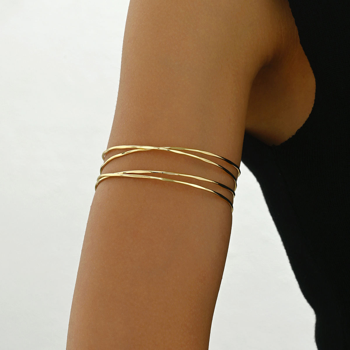 Ins Minimalist Niche Japanese Korean Style Bangle For Women, Multi-Layer High-end Geometric Line Arm Cuff Bracelet, Versatile Daily Jewelry
