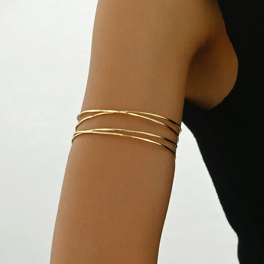 Ins Minimalist Niche Japanese Korean Style Bangle For Women, Multi-Layer High-end Geometric Line Arm Cuff Bracelet, Versatile Daily Jewelry