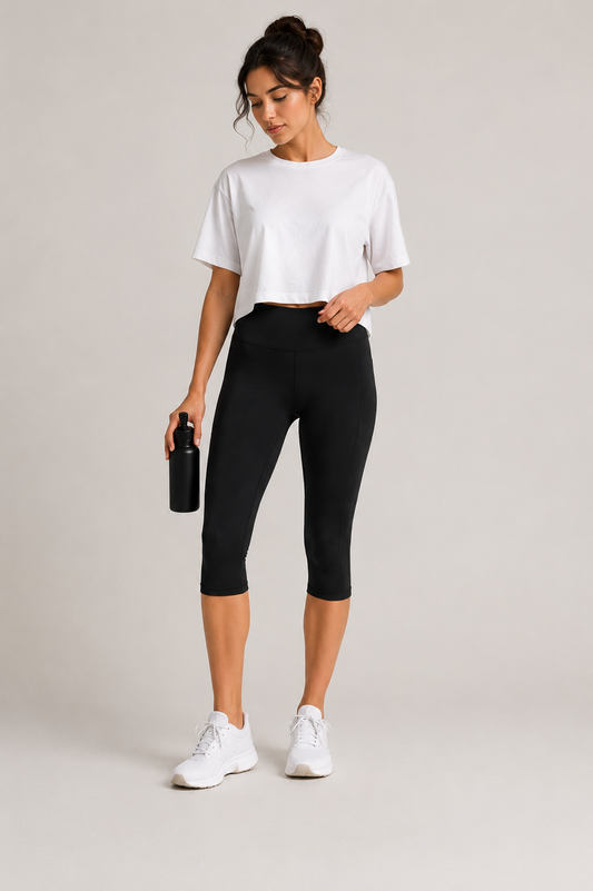 Women's High Waist Capri Leggings With Side Pocket Stretch Cropped Active Pants