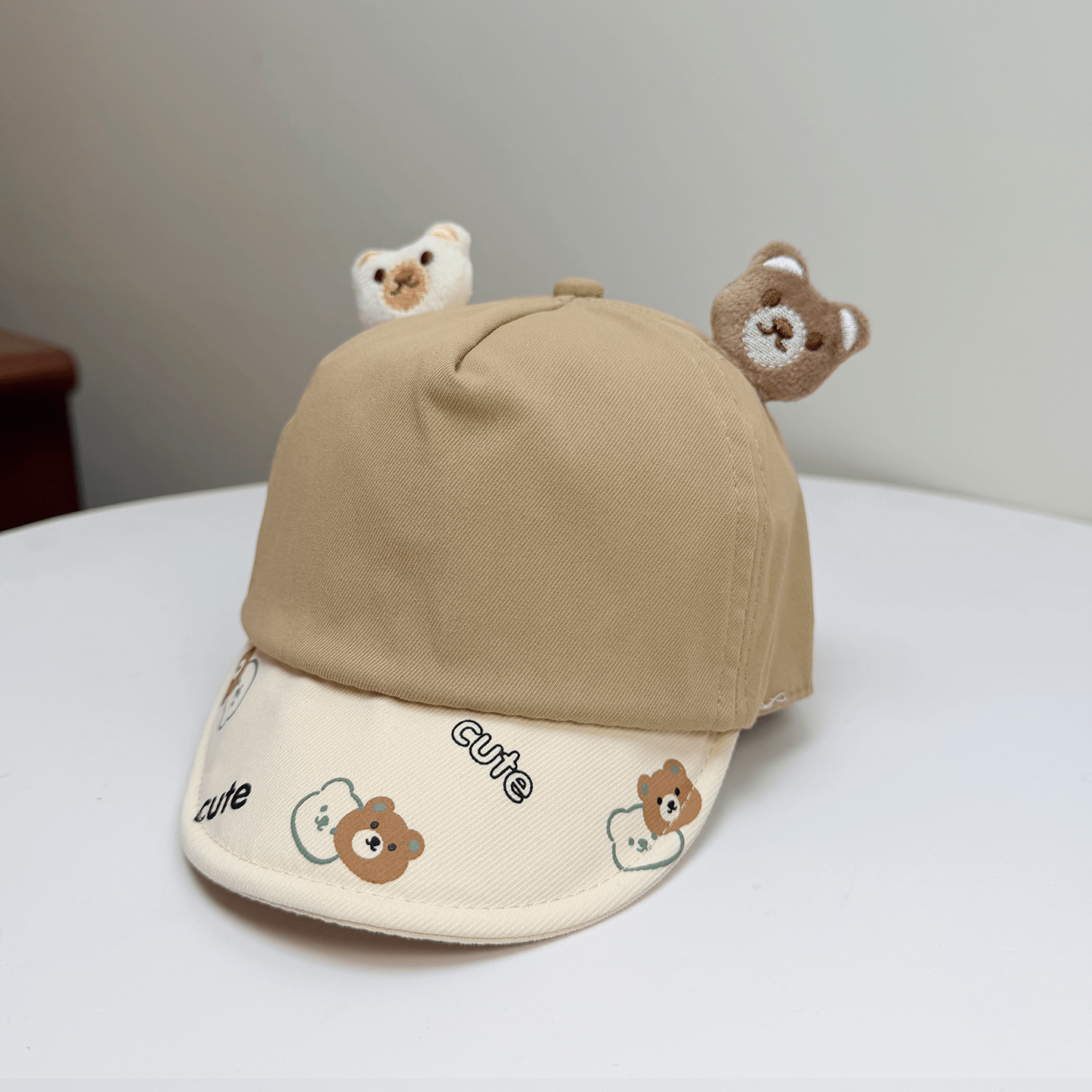 Korean-style Patchwork Printed Lettering Soft Brimmed Baseball Cap With Three-dimensional Plush Bear Ears And Baby Style Cap