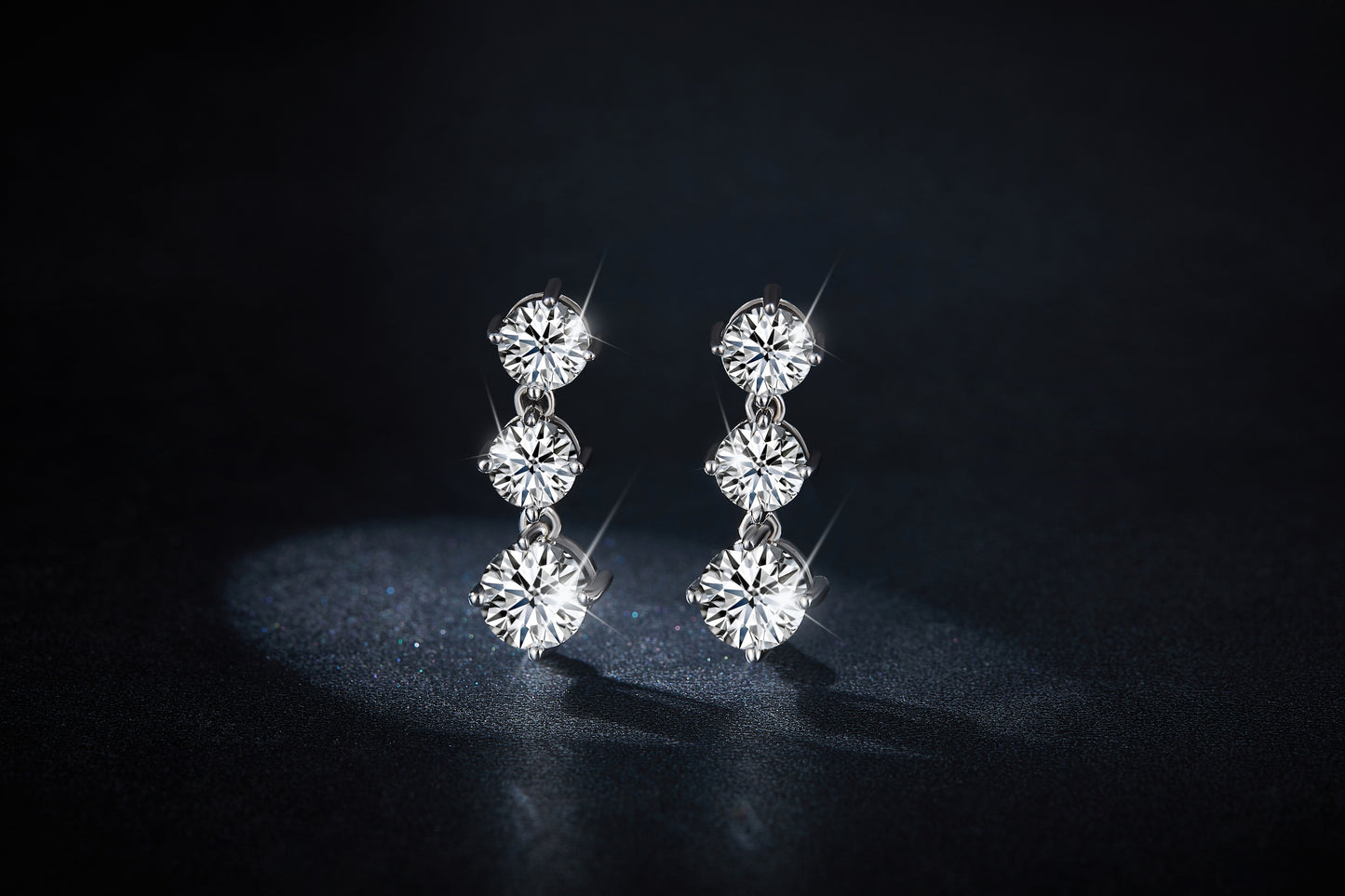 S925 Sterling Silver Moissanite Dangle Earrings 3-Stone Round Cut Vertical Drop Earrings With GRA Certificate Platinum Plated Fine Jewelry Gift Box Set For Women
