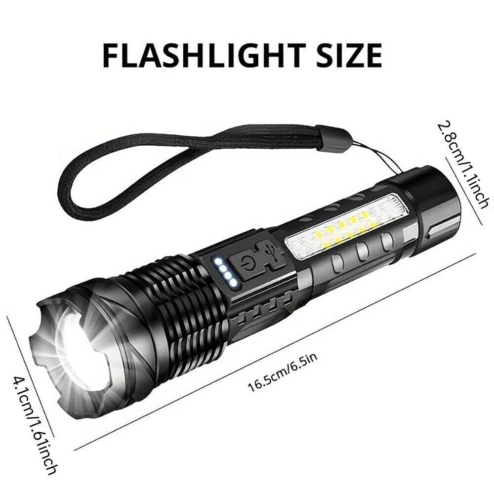 Rechargeable LED Flashlight Tactical Torch Police Super Bright Work Light Camping Lamp 3 Lighting Modes  USB Charging