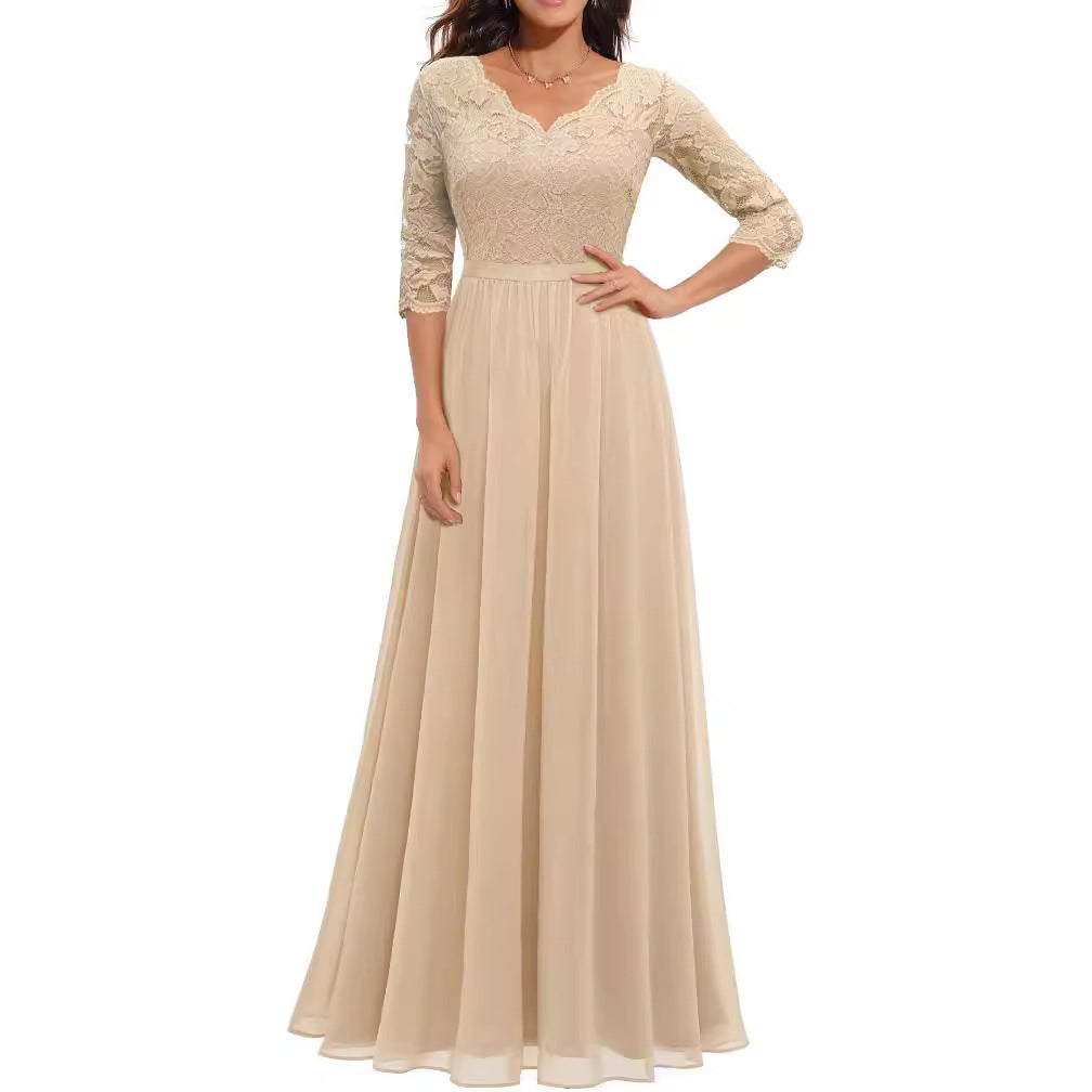 Best Seller Dress Lace Long Patchwork Waist-tight Noble Dress