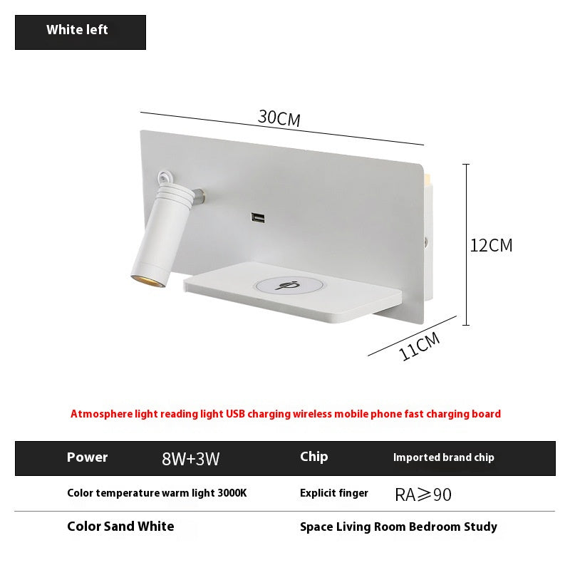 Bedside Wall Lamp Bedroom Modern Minimalist USB Mobile Phone Wireless Charging