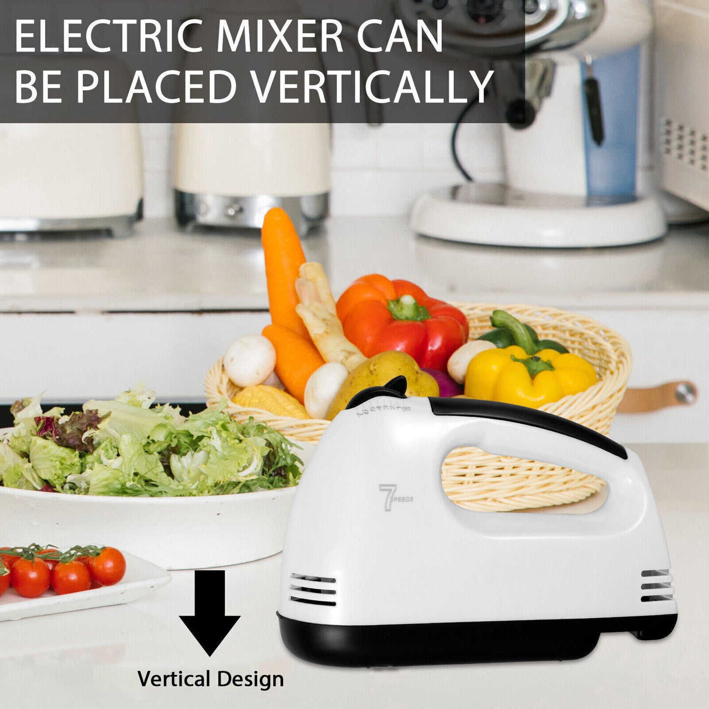 Electric Handheld Whisk 7 Speed Hand Mixer Kitchen Egg Beater Cream Cake Blender