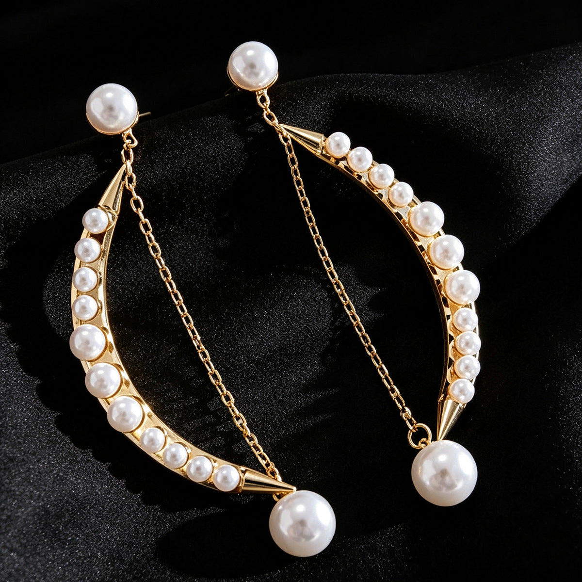 Cross-Border Supply Moon Pearl Dangle Earrings For Women, Light Luxury High-End Niche Unique Design Ear Jewelry, Fashion Versatile Drop Earrings