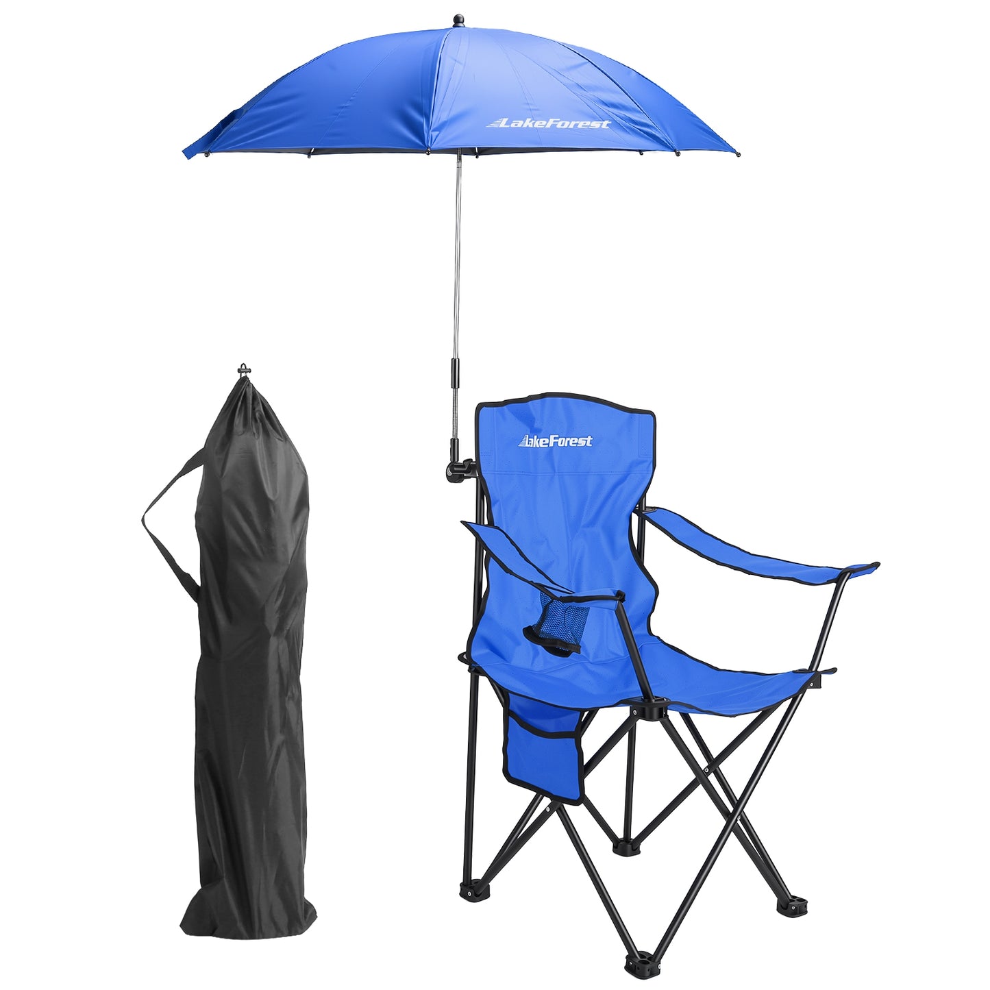 1Pc Camping Chair With Umbrella Lightweight Foldable Outdoor Chair With Cup Holder Detachable Sun Canopy Carrying Bag 330LBS Max Load For Beach Picnic Travel Concert Outdoor Activities