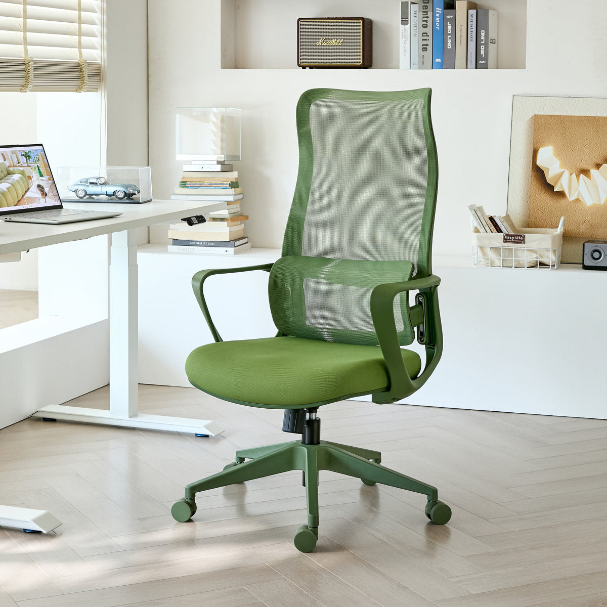 Ergonomic Colorful Office Chair 350LBS Home Office Mesh Breathable High Back, With Adjustable Lumbar Support Computer Chair, Integrated Molded Foam Seat Cushion, Fireproof (Green)